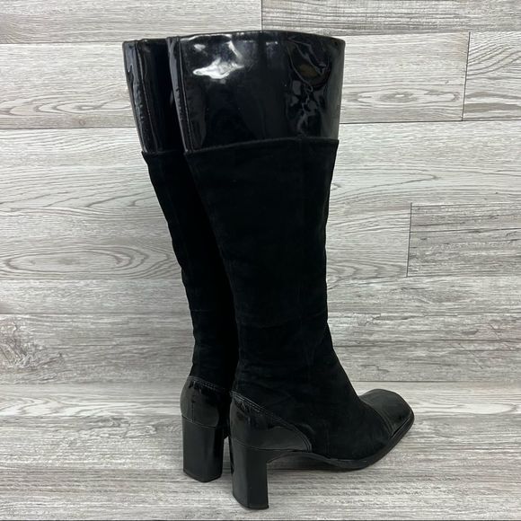 Olip Donna Black Cap Toe Patent Leather Tall Boots size 37 - Picture 3 of 6